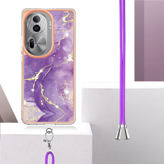 For OPPO Reno11 Pro 5G Global Electroplating Marble Dual-side IMD Phone Case with Lanyard(Purple 002) by buy2fix