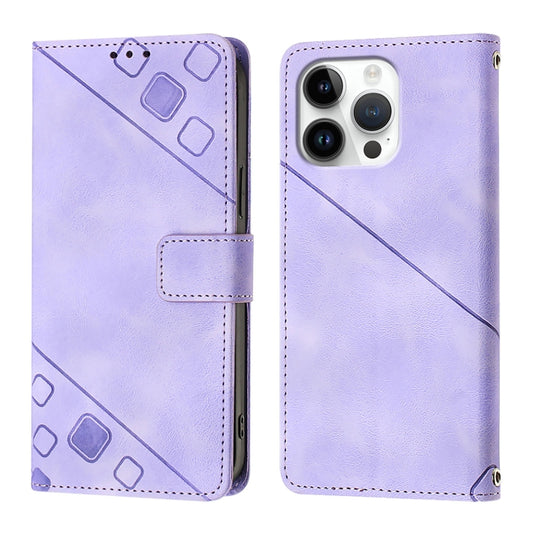 For iPhone 16 Pro Max Skin-feel Embossed Leather Phone Case(Light Purple) by buy2fix
