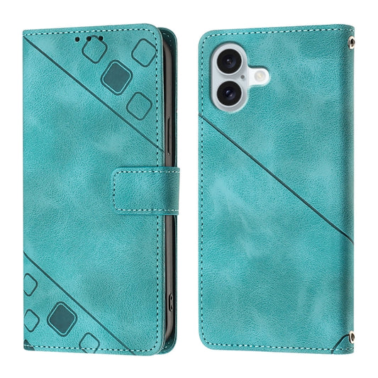 For iPhone 16 Plus Skin-feel Embossed Leather Phone Case(Green) by buy2fix