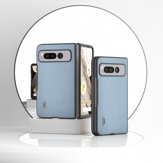 For Google Pixel Fold ABEEL Black Edge Genuine Leather Mino Phone Case(Blue) by buy2fix