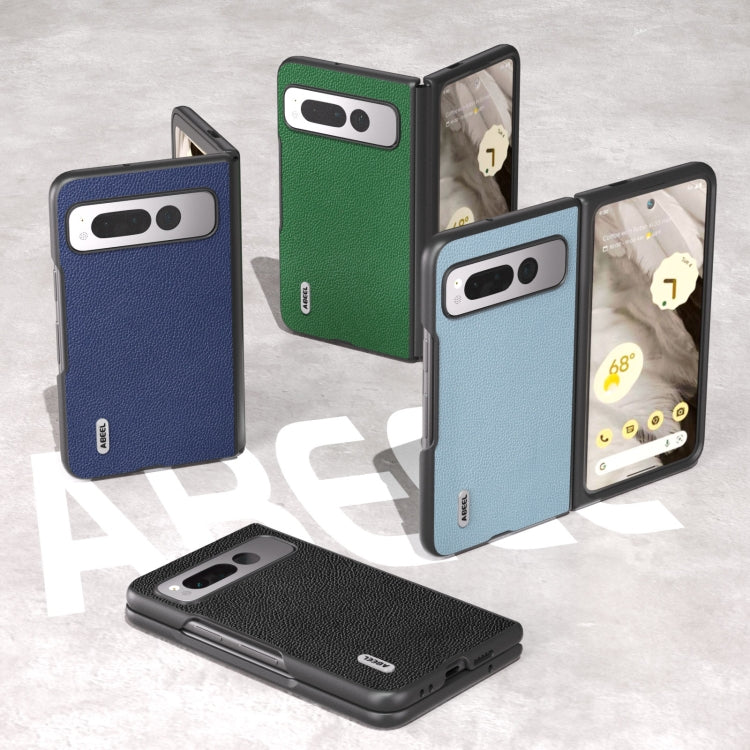 For Google Pixel Fold ABEEL Black Edge Genuine Leather Mino Phone Case(Blue) by buy2fix