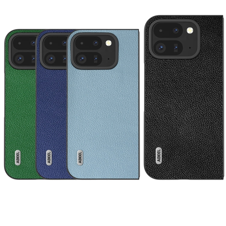 For Google Pixel 9 Pro Fold ABEEL Black Edge Genuine Leather Mino Phone Case(Blue) by buy2fix