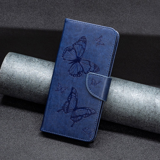 For iPhone 16 Pro Max Embossing Two Butterflies Pattern Leather Phone Case(Blue) by buy2fix