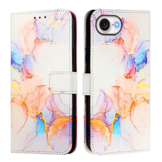 For iPhone 16e PT003 Marble Pattern Flip Leather Phone Case(Galaxy Marble White) by buy2fix