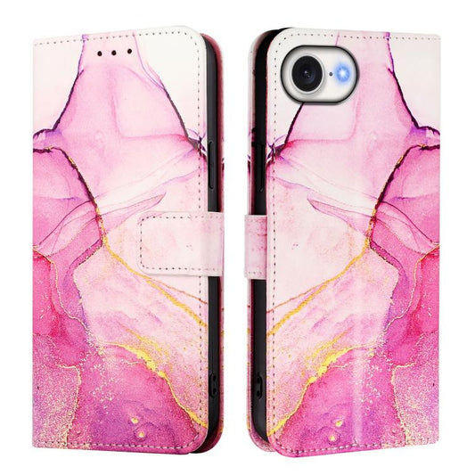 For iPhone 16e PT003 Marble Pattern Flip Leather Phone Case(Pink Purple Gold) by buy2fix