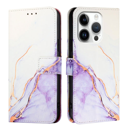 For iPhone 16 Pro PT003 Marble Pattern Flip Leather Phone Case(White Purple) by buy2fix