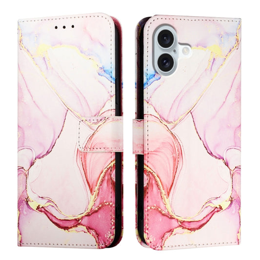 For iPhone 16 Plus PT003 Marble Pattern Flip Leather Phone Case(Rose Gold) by buy2fix
