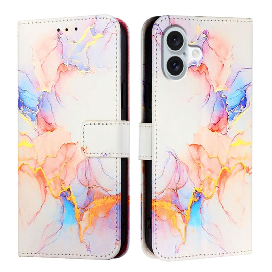 For iPhone 16 Plus PT003 Marble Pattern Flip Leather Phone Case(Galaxy Marble White) by buy2fix