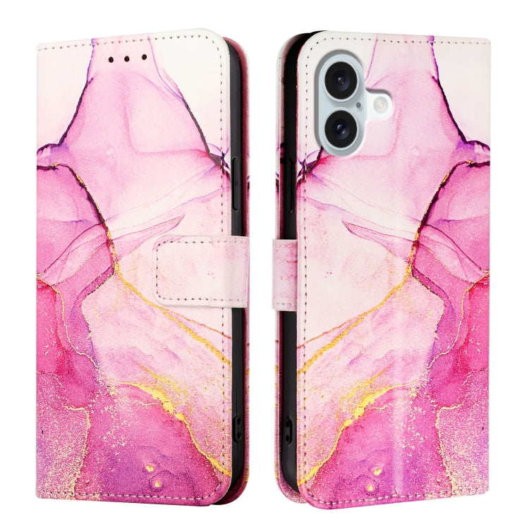 For iPhone 16 Plus PT003 Marble Pattern Flip Leather Phone Case(Pink Purple Gold) - iPhone 16 Plus Cases by buy2fix | Online Shopping UK | buy2fix