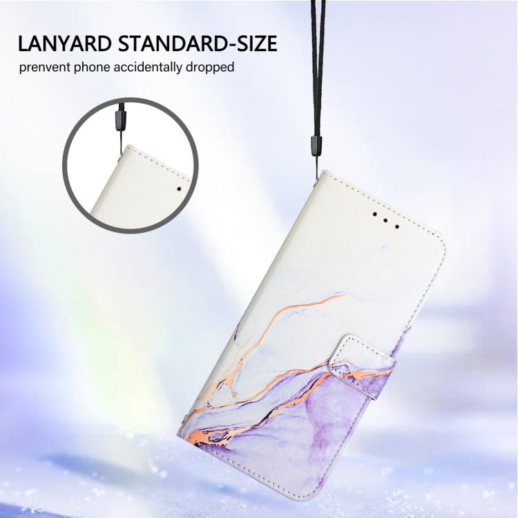For iPhone 16 PT003 Marble Pattern Flip Leather Phone Case(White Purple) - iPhone 16 Cases by buy2fix | Online Shopping UK | buy2fix