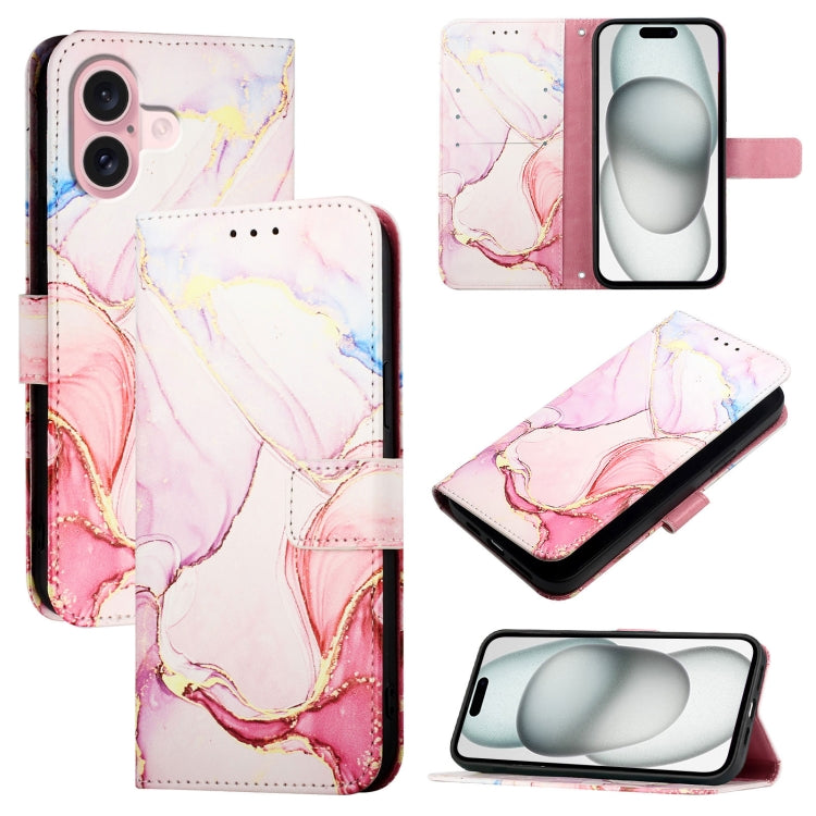 For iPhone 16 PT003 Marble Pattern Flip Leather Phone Case(Rose Gold) - iPhone 16 Cases by buy2fix | Online Shopping UK | buy2fix