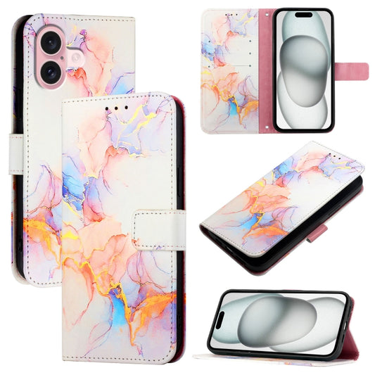 For iPhone 16 PT003 Marble Pattern Flip Leather Phone Case(Galaxy Marble White) - iPhone 16 Cases by buy2fix | Online Shopping UK | buy2fix