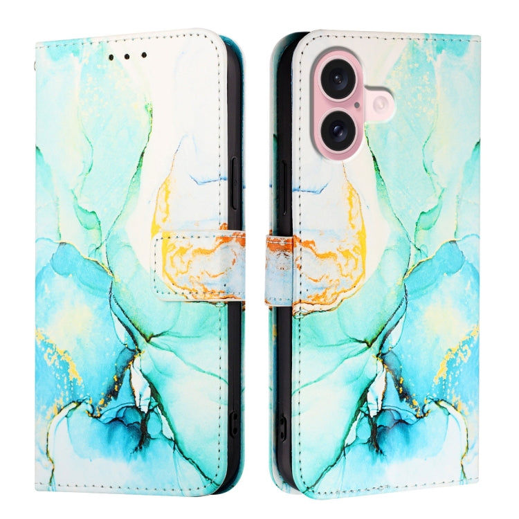 For iPhone 16 PT003 Marble Pattern Flip Leather Phone Case(Green) - iPhone 16 Cases by buy2fix | Online Shopping UK | buy2fix