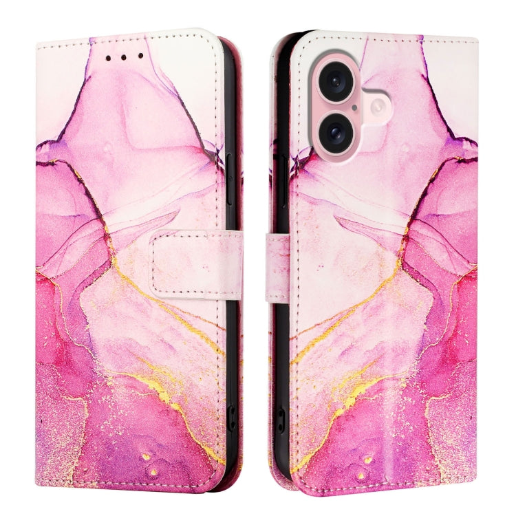 For iPhone 16 PT003 Marble Pattern Flip Leather Phone Case(Pink Purple Gold) - iPhone 16 Cases by buy2fix | Online Shopping UK | buy2fix