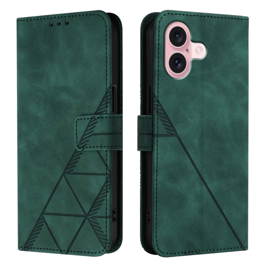 For iPhone 16 Crossbody 3D Embossed Flip Leather Phone Case(Dark Green) by buy2fix