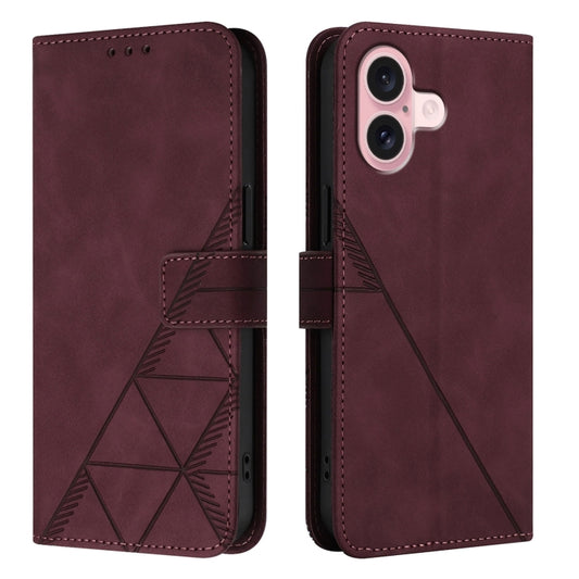 For iPhone 16 Crossbody 3D Embossed Flip Leather Phone Case(Wine Red) by buy2fix