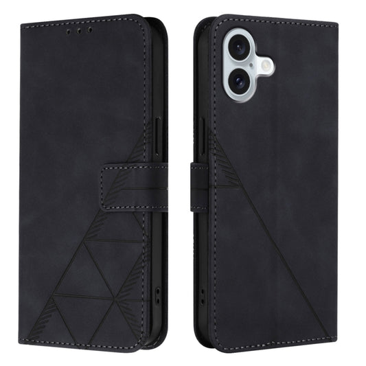 For iPhone 16 Plus Crossbody 3D Embossed Flip Leather Phone Case(Black) by buy2fix