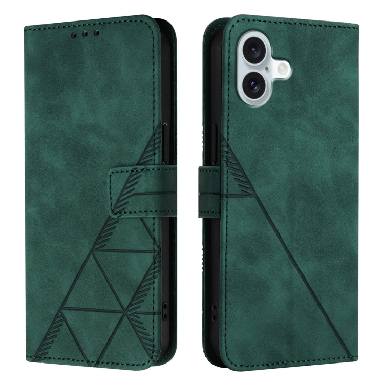 For iPhone 16 Plus Crossbody 3D Embossed Flip Leather Phone Case(Dark Green) - iPhone 16 Plus Cases by buy2fix | Online Shopping UK | buy2fix