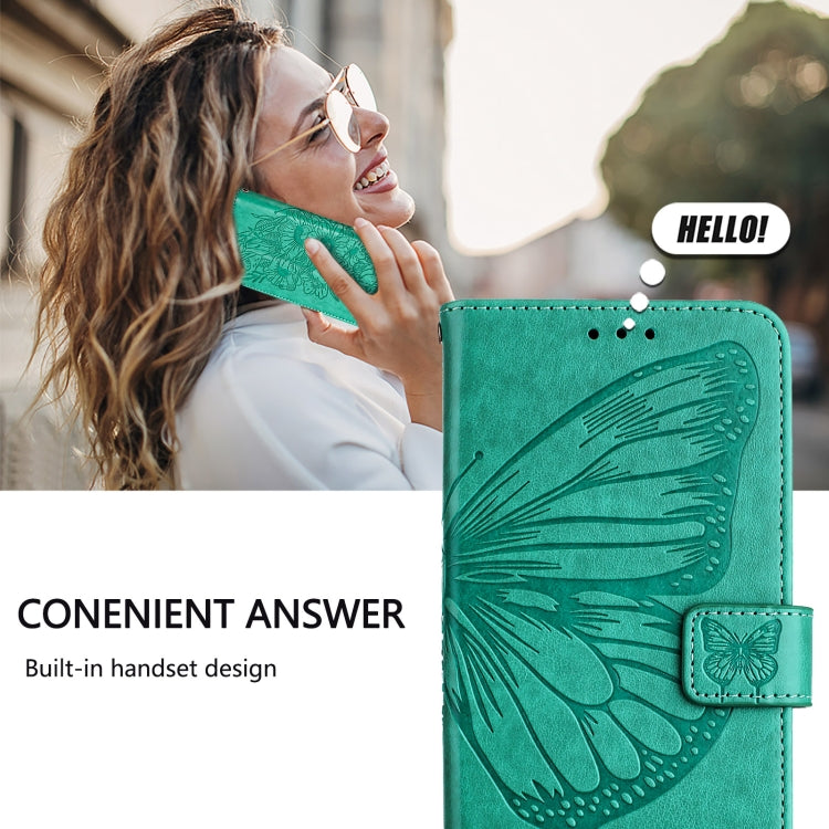 For iPhone 16 Pro Embossed Butterfly Leather Phone Case(Green) by buy2fix