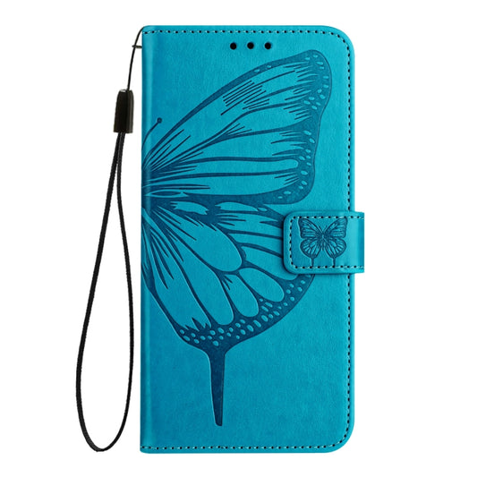 For iPhone 16 Plus Embossed Butterfly Leather Phone Case(Blue) by buy2fix