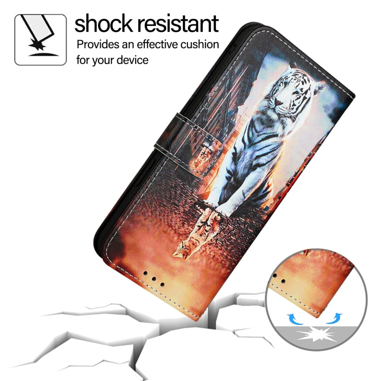 For iPhone 16e Colored Drawing Pattern Plain Weave Leather Phone Case(Cats And Tigers) by buy2fix