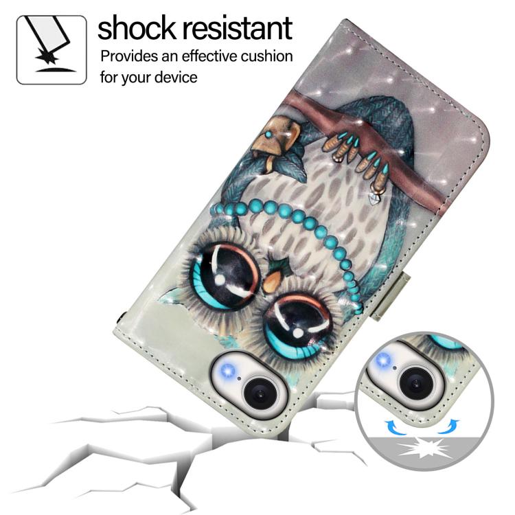 For iPhone 16e 3D Painting Horizontal Flip Leather Phone Case(Grey Owl) by buy2fix