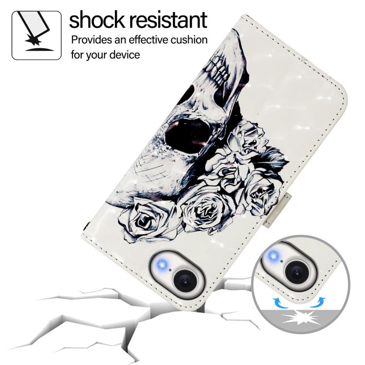 For iPhone 16e 3D Painting Horizontal Flip Leather Phone Case(Skull) by buy2fix