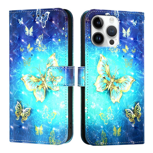 For iPhone 16 Pro Max 3D Painting Horizontal Flip Leather Phone Case(Golden Butterfly) by buy2fix