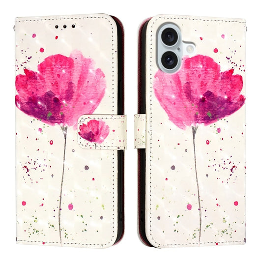 For iPhone 16 Plus 3D Painting Horizontal Flip Leather Phone Case(Flower) by buy2fix