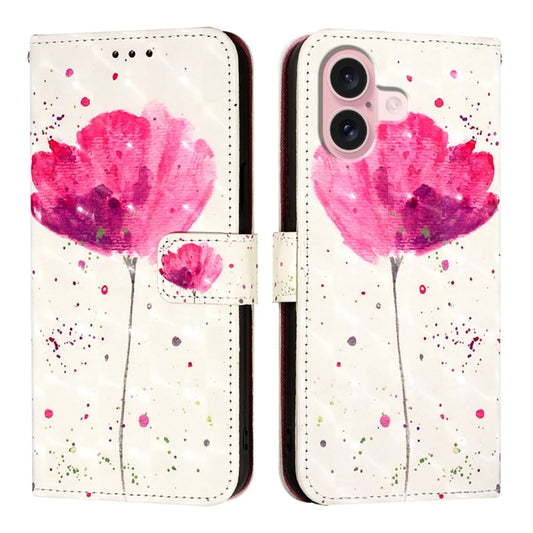For iPhone 16 3D Painting Horizontal Flip Leather Phone Case(Flower) by buy2fix