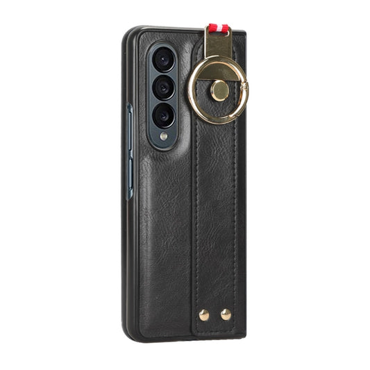 For Samsung Galaxy Z Fold4 Wristband Leather Back Phone Case(Black) by buy2fix