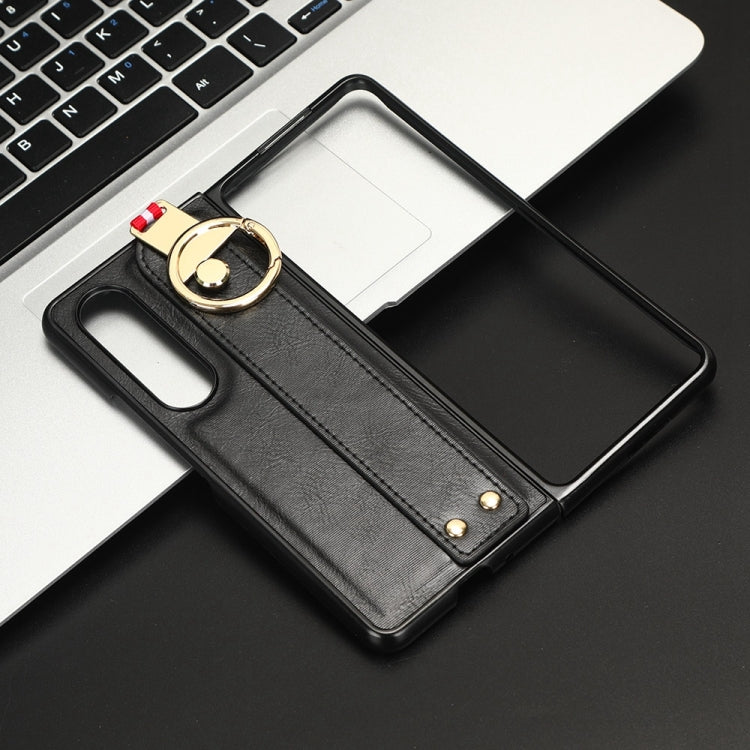 For Samsung Galaxy Z Fold4 Wristband Leather Back Phone Case(Black) by buy2fix