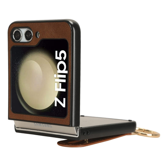 For Samsung Galaxy Z Flip5 Wristband Leather Back Phone Case(Brown) by buy2fix