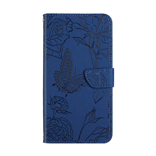 For OnePlus 12 5G Global Skin Feel Butterfly Peony Embossed Leather Phone Case(Blue) by buy2fix
