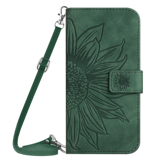For OnePlus 12 5G Global Skin Feel Sun Flower Embossed Leather Phone Case with Lanyard(Green) by buy2fix