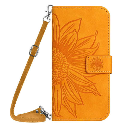 For OnePlus 12 5G Global Skin Feel Sun Flower Embossed Leather Phone Case with Lanyard(Yellow) by buy2fix