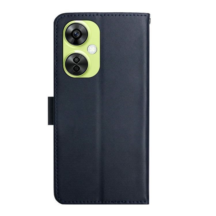 For OnePlus Nord CE 3 Lite Genuine Leather Fingerprint-proof Flip Phone Case(Blue) - OnePlus Cases by buy2fix | Online Shopping UK | buy2fix