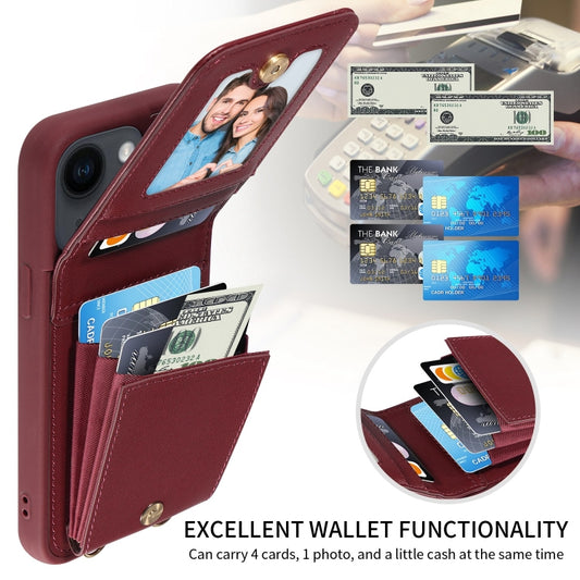 For iPhone 14 Plus Crossbody Lanyard Zipper Wallet Leather Phone Case(Wine Red) - iPhone 14 Plus Cases by buy2fix | Online Shopping UK | buy2fix