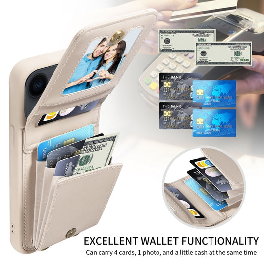 For iPhone 14 Plus Crossbody Lanyard Zipper Wallet Leather Phone Case(Beige) - iPhone 14 Plus Cases by buy2fix | Online Shopping UK | buy2fix