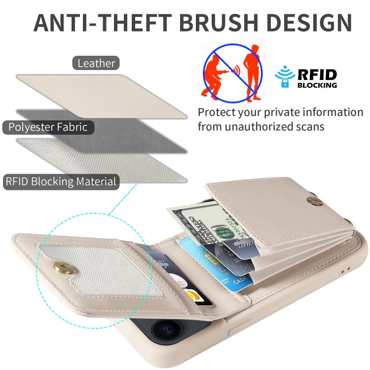 For iPhone 14 Plus Crossbody Lanyard Zipper Wallet Leather Phone Case(Beige) - iPhone 14 Plus Cases by buy2fix | Online Shopping UK | buy2fix