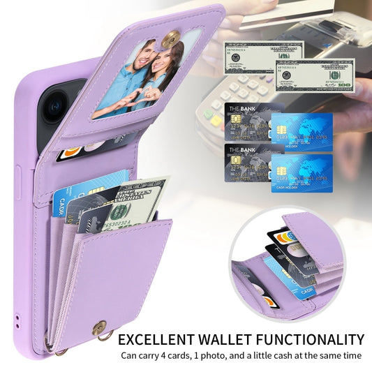 For iPhone 14 Plus Crossbody Lanyard Zipper Wallet Leather Phone Case(Purple) - iPhone 14 Plus Cases by buy2fix | Online Shopping UK | buy2fix