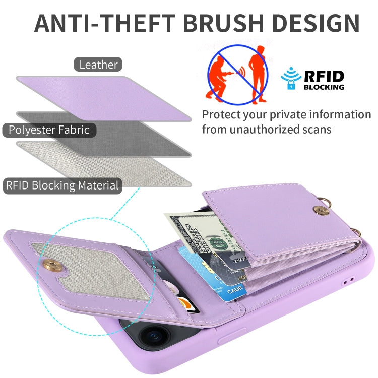 For iPhone 14 Plus Crossbody Lanyard Zipper Wallet Leather Phone Case(Purple) - iPhone 14 Plus Cases by buy2fix | Online Shopping UK | buy2fix