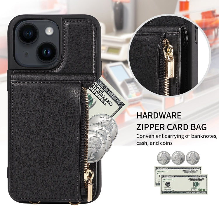For iPhone 14 Plus Crossbody Lanyard Zipper Wallet Leather Phone Case(Black) - iPhone 14 Plus Cases by buy2fix | Online Shopping UK | buy2fix