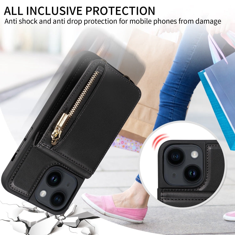 For iPhone 14 Plus Crossbody Lanyard Zipper Wallet Leather Phone Case(Black) - iPhone 14 Plus Cases by buy2fix | Online Shopping UK | buy2fix