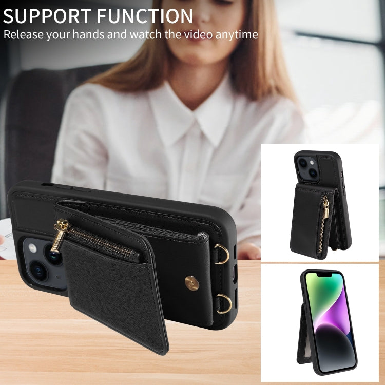 For iPhone 14 Plus Crossbody Lanyard Zipper Wallet Leather Phone Case(Black) - iPhone 14 Plus Cases by buy2fix | Online Shopping UK | buy2fix