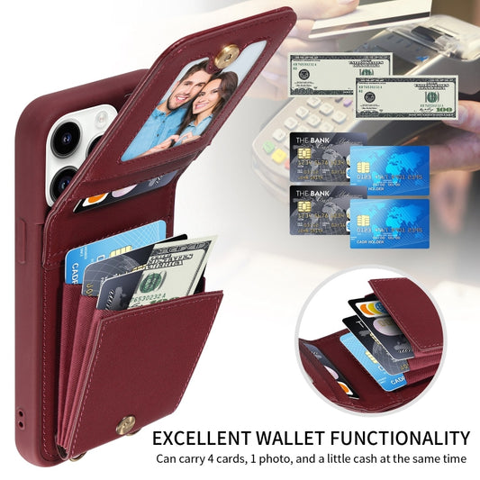 For iPhone 14 Pro Crossbody Lanyard Zipper Wallet Leather Phone Case(Wine Red) - iPhone 14 Pro Cases by buy2fix | Online Shopping UK | buy2fix