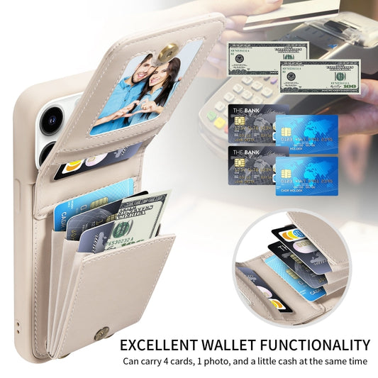 For iPhone 14 Pro Crossbody Lanyard Zipper Wallet Leather Phone Case(Beige) - iPhone 14 Pro Cases by buy2fix | Online Shopping UK | buy2fix