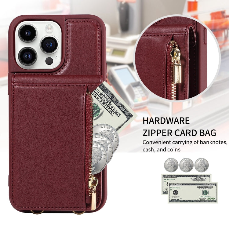 For iPhone 14 Pro Max Crossbody Lanyard Zipper Wallet Leather Phone Case(Wine Red) - iPhone 14 Pro Max Cases by buy2fix | Online Shopping UK | buy2fix
