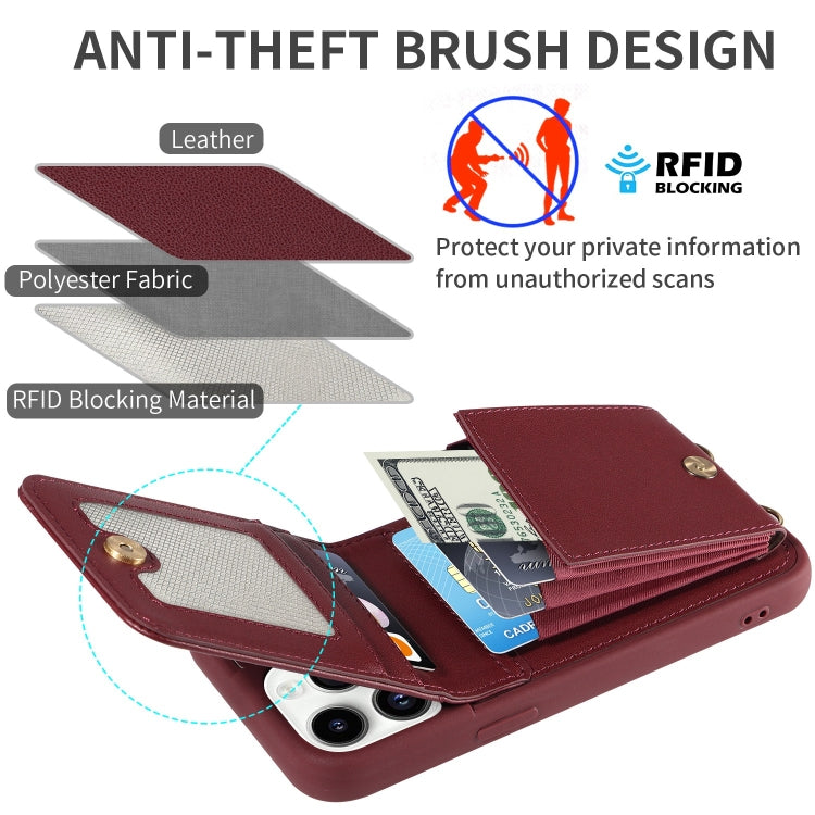 For iPhone 14 Pro Max Crossbody Lanyard Zipper Wallet Leather Phone Case(Wine Red) - iPhone 14 Pro Max Cases by buy2fix | Online Shopping UK | buy2fix