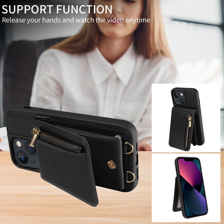 For iPhone 13 Crossbody Lanyard Zipper Wallet Leather Phone Case(Black) - iPhone 13 Cases by buy2fix | Online Shopping UK | buy2fix